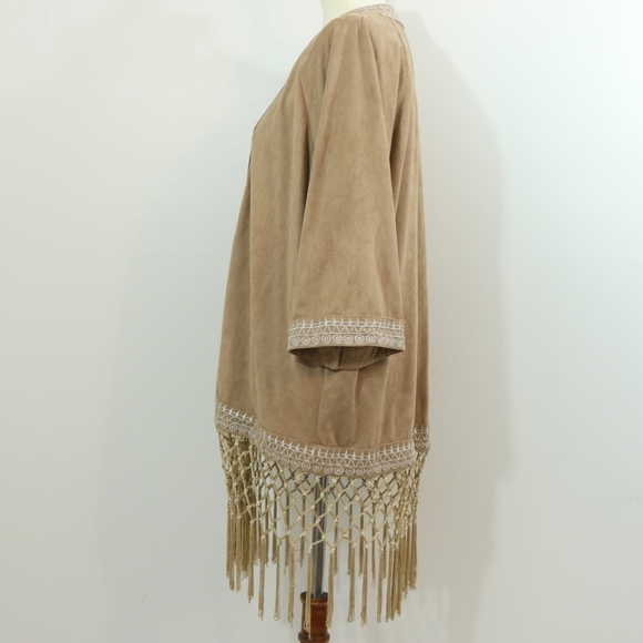 Chloah Tan Embroidered Fringe  Boho Kimono - Picture 4 of 12